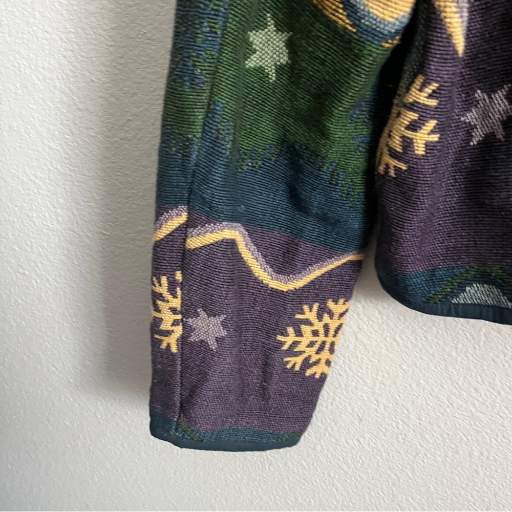 Flashback size large green blue yellow tapestry like winter Christmas jacket 90s - Picture 13 of 14